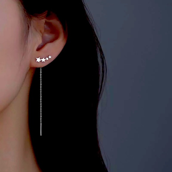 Sterling Silver Star Threader Earrings - Picture 1 of 5